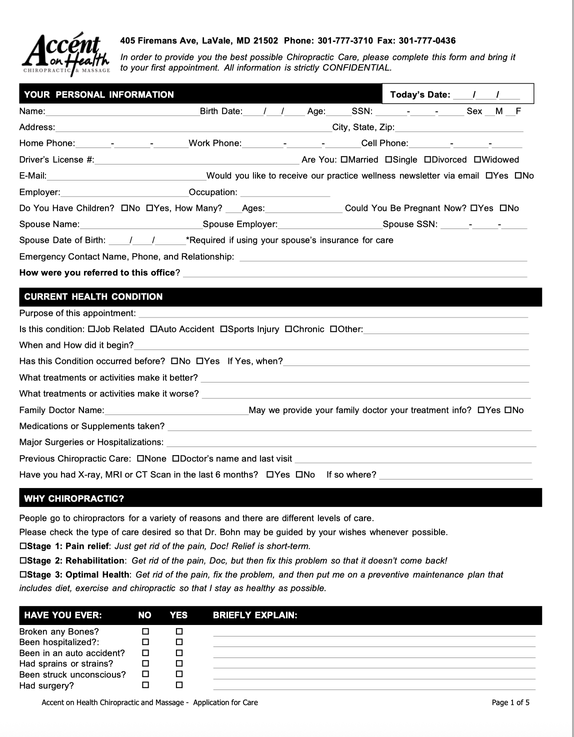 New Patient Information from Accent on Health
